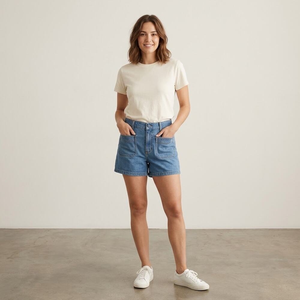 Madewell Denim Shorts Women’s 32 Blue Patch Pocket Stretch Casual EUC